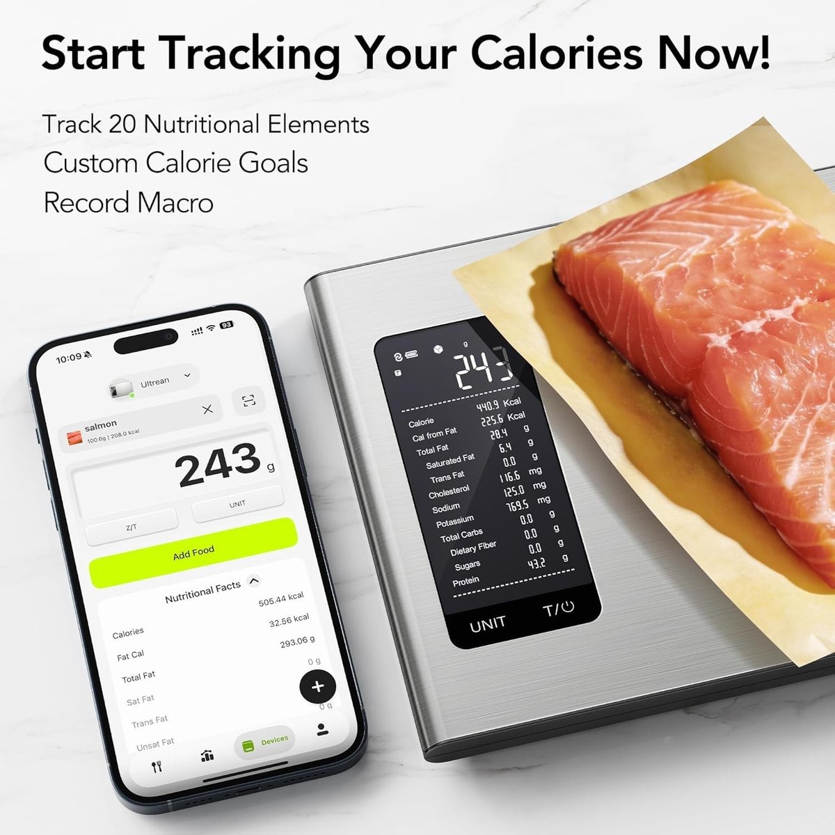 Microweegschaal - RVS - Extra groot - Digitale Voedingsweegschaal met Calorieënanalyse en App - Voor Dieet en Koken