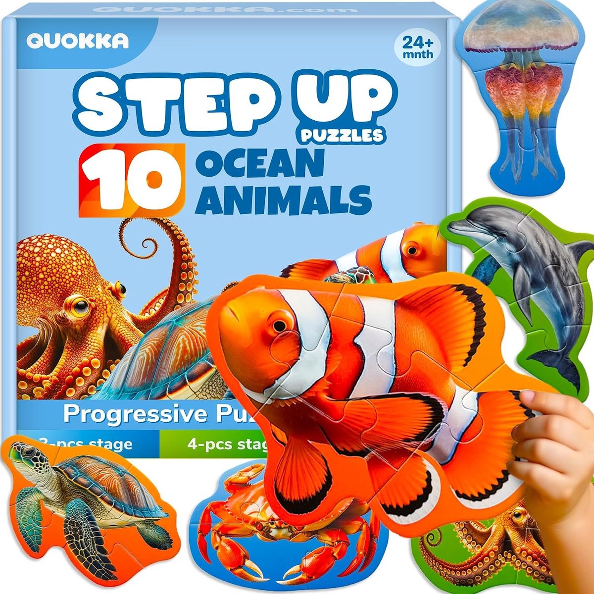 Voerpuzzel voor kat - Oceaandieren - 40 Stukjes - Kartonnen Educatieve Vloerpuzzel - Voor Kinderen 2-3 Jaar