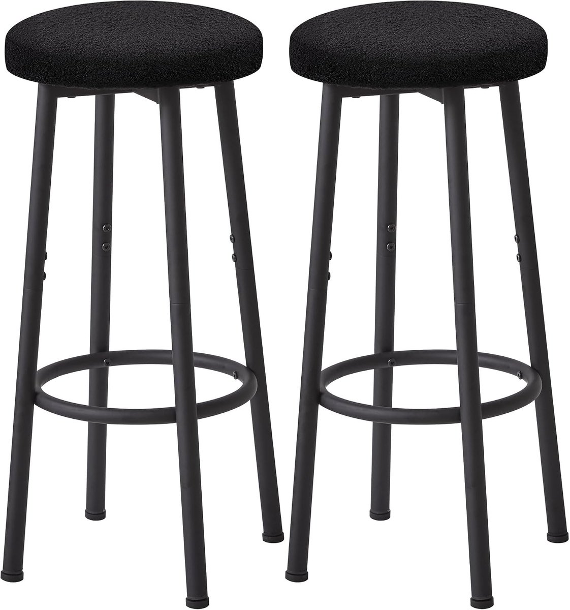 Home & Beyond® Barkrukken Set van 2 - Barstoelen zonder Rugleuning - Met Metalen Frame en Teddystof - Zwart - 29x29x67 cm