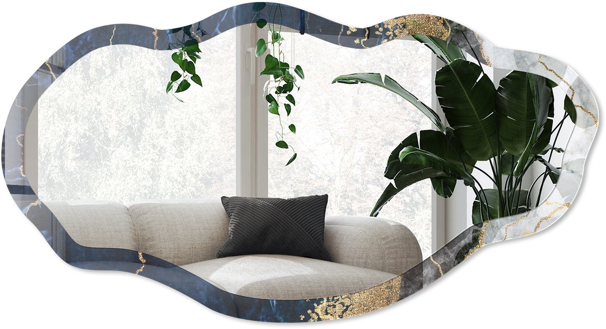 Wallfluent Granaatmarmer Spiegel - Marine Moderne Rechthoekige Wandspiegel - Organische Spiegel - Woonkamer, Kantoor, Slaapkamer - Abstract - 45x90 cm - Totale afmeting 52x97 cm