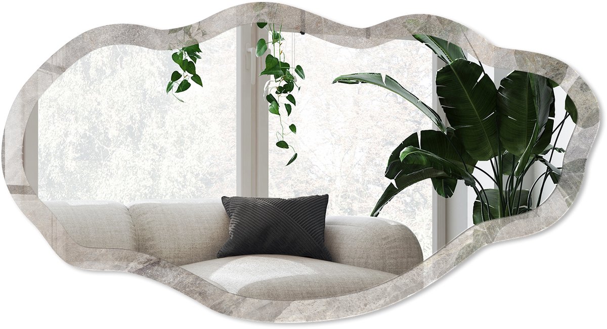 Wallfluent Steenstructuur Spiegel - Grijs Strakke Rechthoekige Spiegel - Organische Spiegel - Woonkamer, Kantoor, Slaapkamer - Klassiek - 45x90 cm - Totale afmeting 52x97 cm