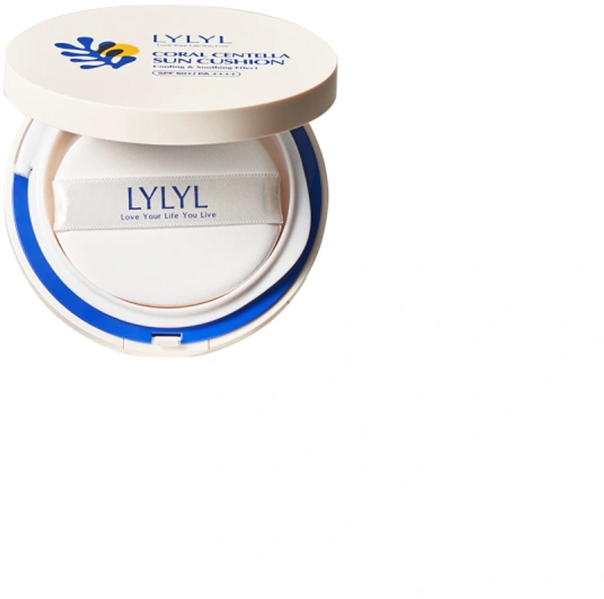 LYLYL Coralcentella Sun-Cushion / Zonnebrandcrème met SPF 50+ in een handig doosje met spiegeltje en sponsapplicator, 25 g
