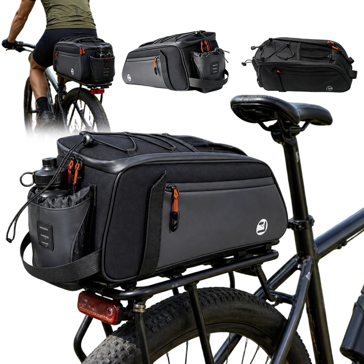 Fietstas 8L - Fietstassen - Zadeltas Fiets - Bagagedrager Tas Voor Fiets- Waterdicht PU - Reflecterend - Slijtvast & Duurzaam - met Handvat - Ook Als Handtas - Voor Woon-werk & Dagtochten & Outdoor