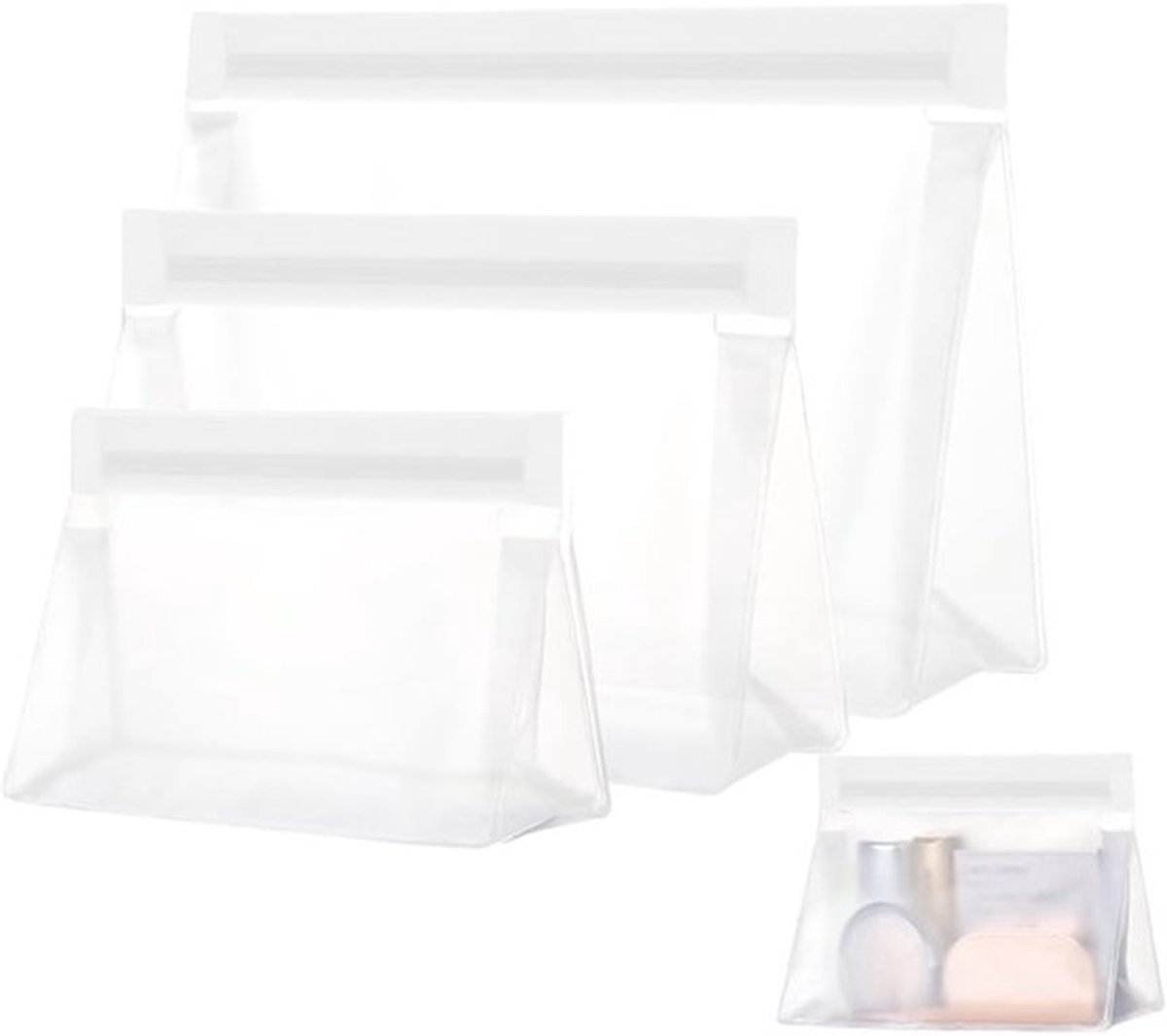 Toilettas Transparant - 3 Stuks - Lekvrij - Verzegeld - PEVA Materiaal - Versterkte Naden - Herbruikbaar - Reistasje