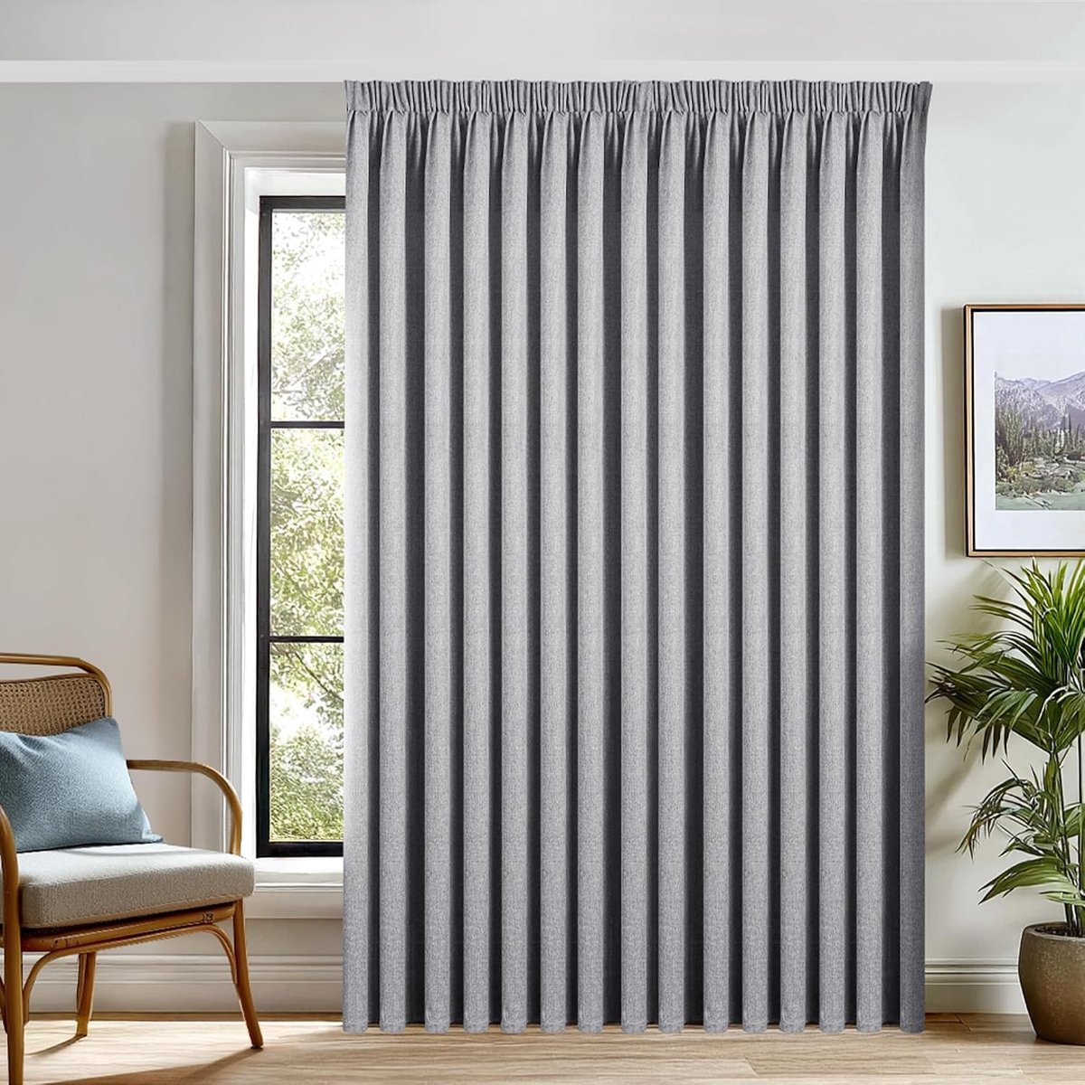 Verduisteringsgordijn - Donkergrijs - 300 x 300 cm - 100% Verduisterend Met Plooiband - Voor Woonkamer en Slaapkamer