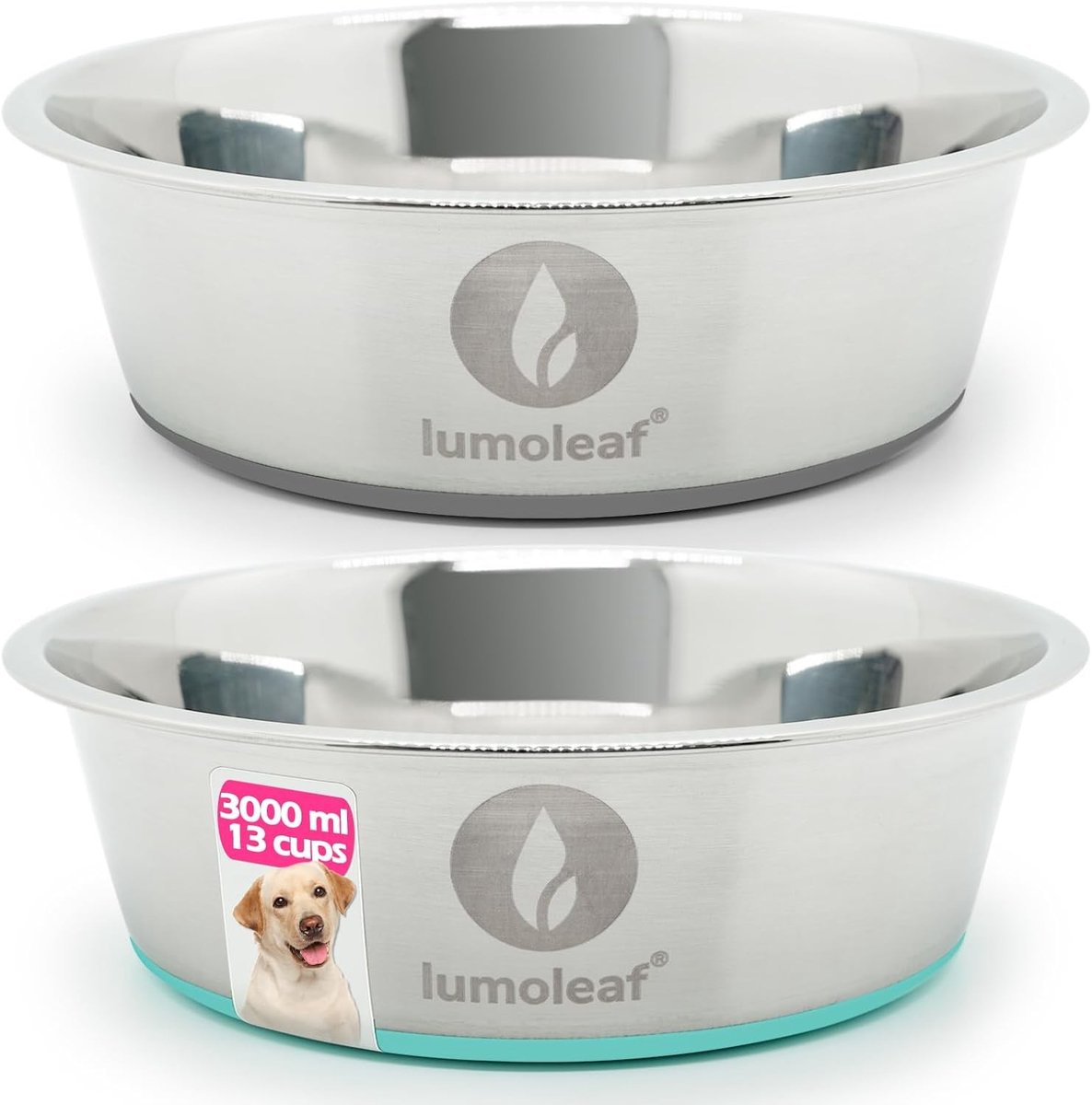 Verhoogde voerbak voor grote hond - RVS - Diameter 26 cm - 2 x 3000 ml - Met antislip siliconen bodem