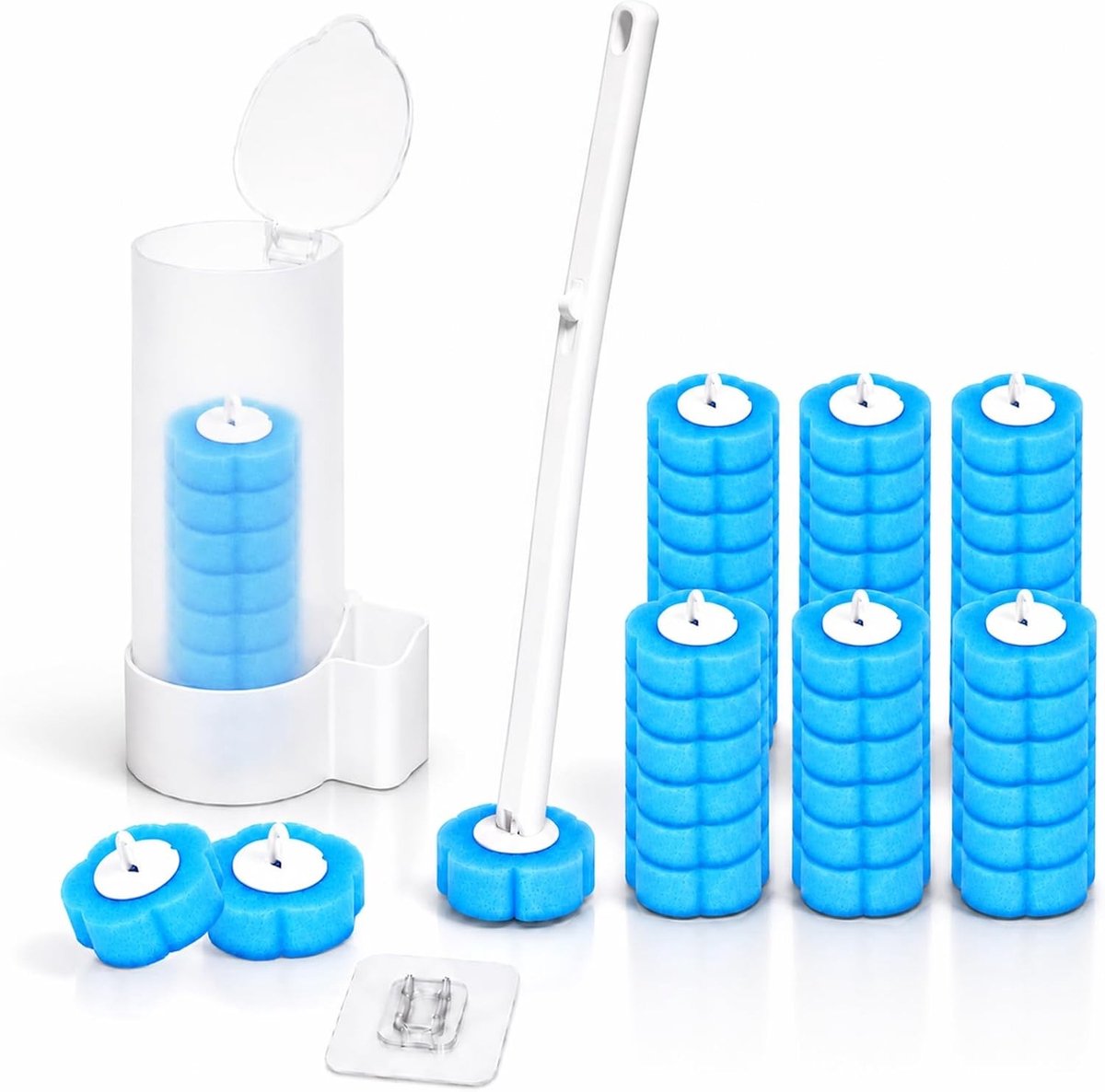 Vervanging voor wegwerp-toiletborstel - Blauw - Uittrekbare Handgreep - Set met 36 Reserveborstels - Voor Toilet en Badkamer