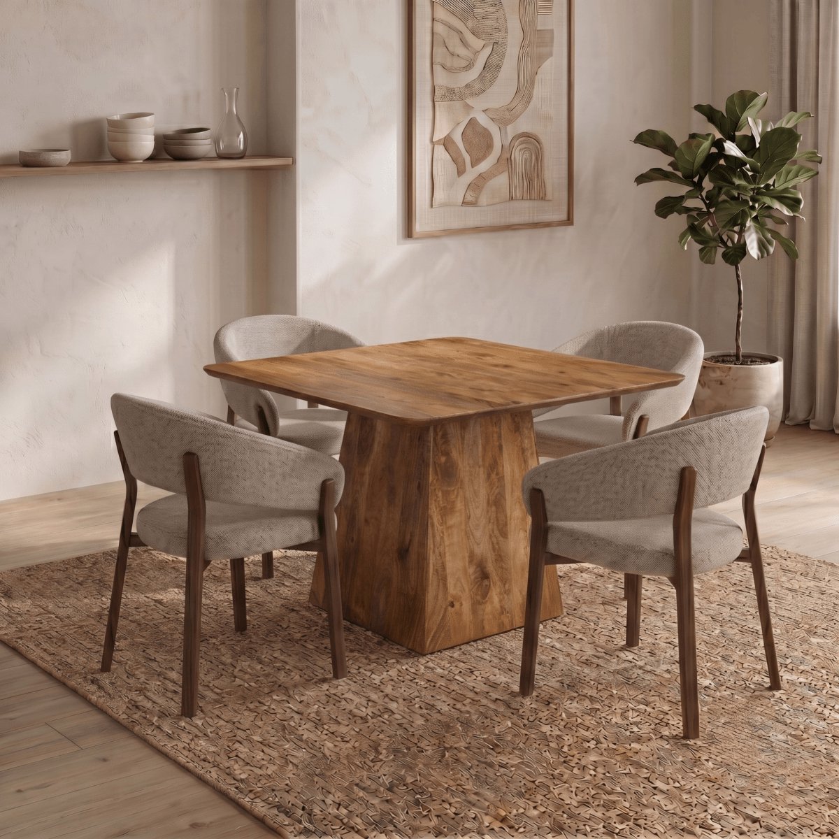 Mangohouten Eettafel Nova Vierkant 110x110 cm Mahom Industrieel - Dinertafel van Mangohout & Metaal - Industriële Eettafel