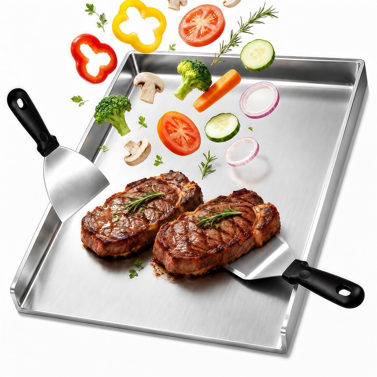 Solidchoice - RVS Plancha Kookplaat 40 x 30 cm met 2 Spatels