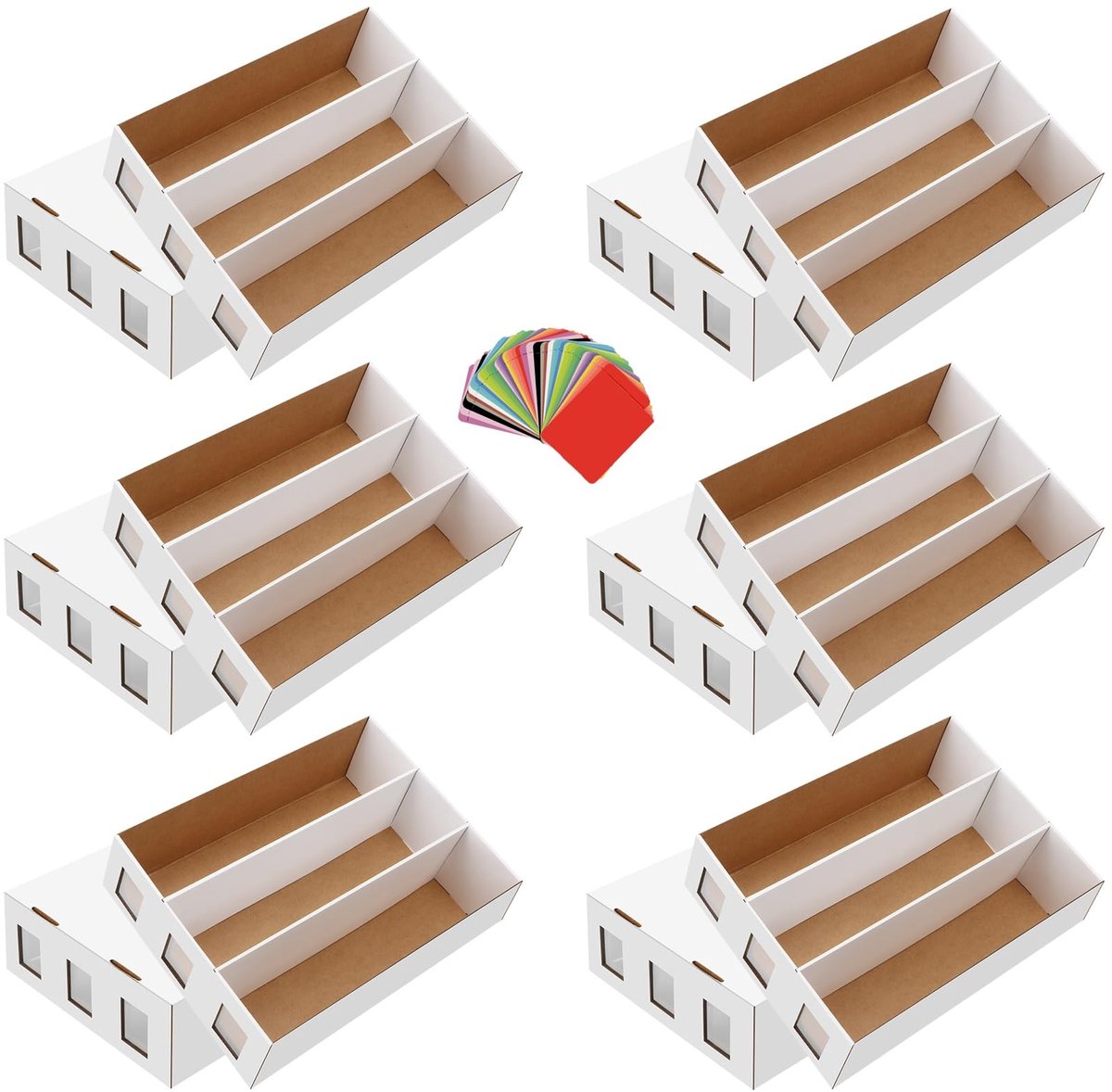 Solidchoice - 6 Stuks Kaartenbox met 3 Vakken en 48 Kaartenverdelers