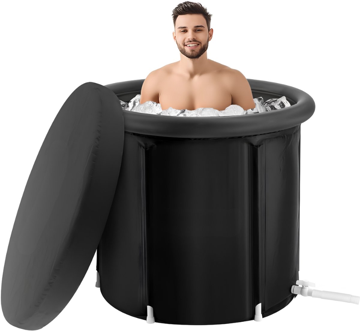 TYR® Ijsbad - Opblaasbaar Bad - 330L - Ice Bath - Zwart - 85cm x 85cm x 75cm