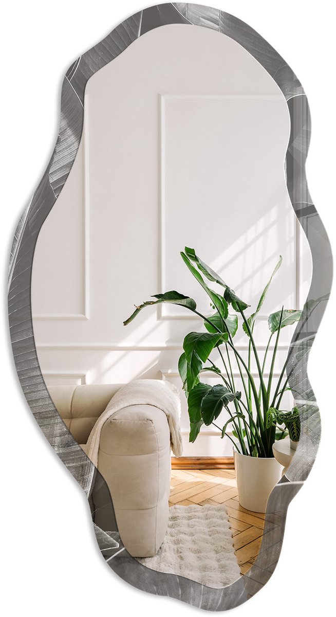 Coloray Tropische Elegantie Spiegel - Grijs Stijlvolle Wandspiegel - Organische Spiegel - Woonkamer - Minimalistisch - 45x90 cm - Totale afmeting 52x97 cm