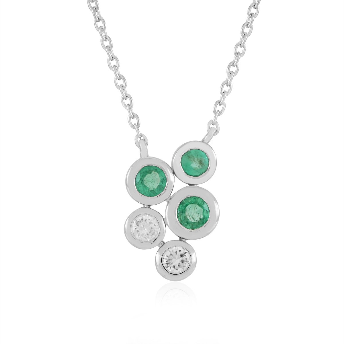 Cavill - Zilveren Halsketting - 925 Sterling Zilver - Platina Verguld - Colombiaanse Smaragden 1,124 Ct - Elegante Damesketting