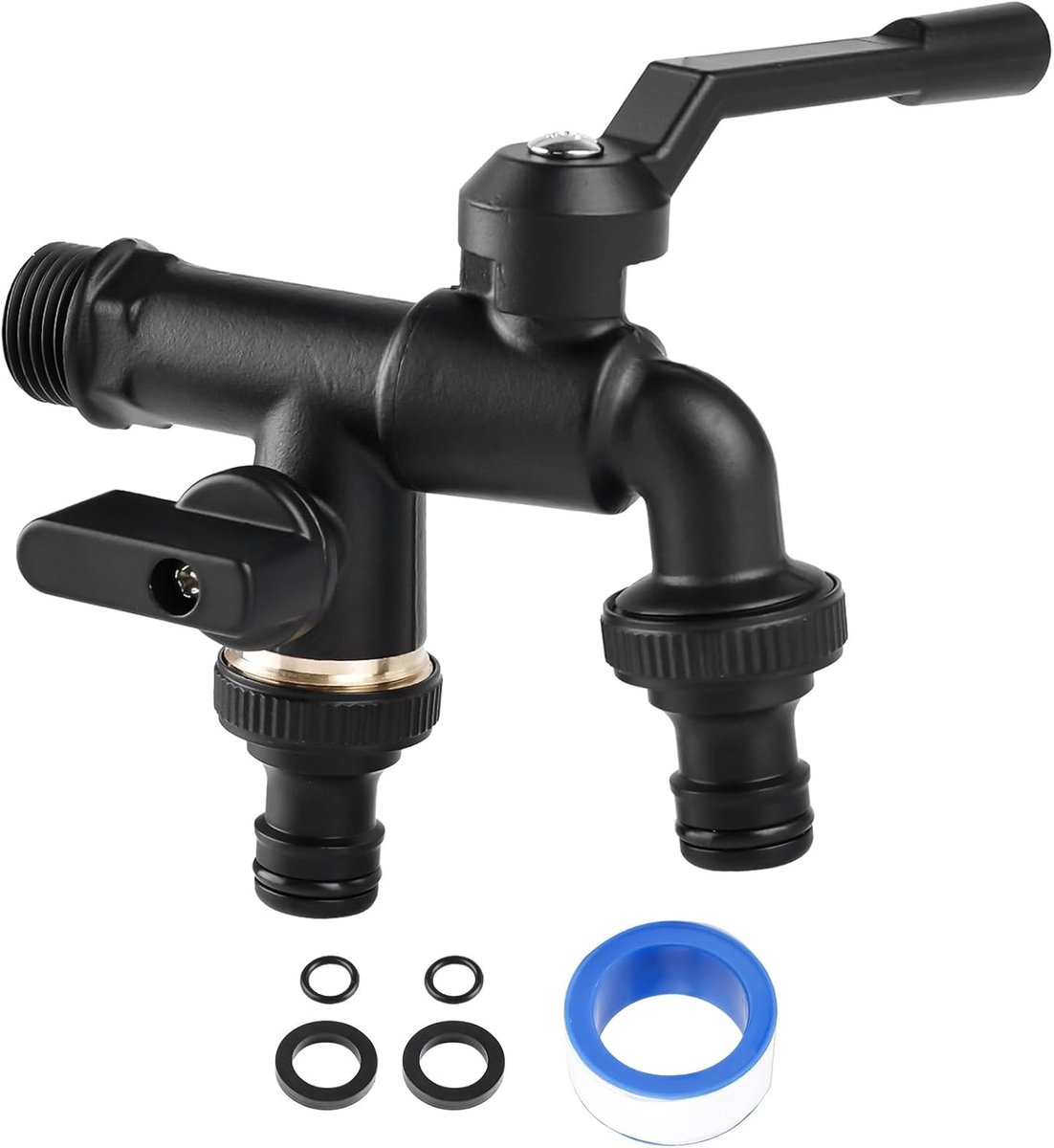 Vorstvrije buitenkraan - Zwart - 3/4 inch - Messing dubbele uitloopkraan voor tuin en wasmachine