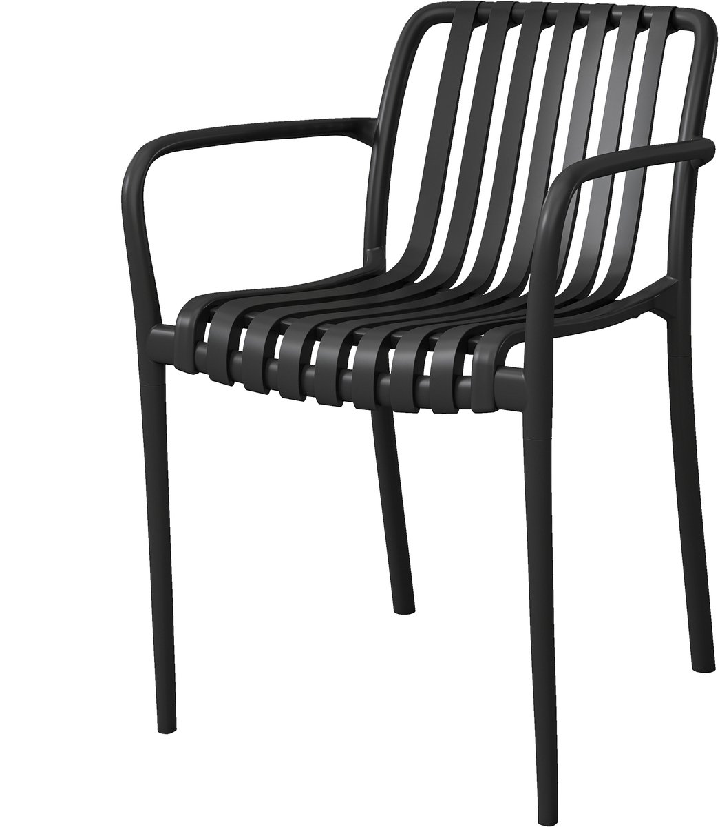 TEKROA® - Eettafelstoelen - Set van 4 stapelbare terrasstoelen - buitenstoelen met gebogen rugleuning - lattenzitting en armleuningen - 55L x 58.5P x 81.5A cm