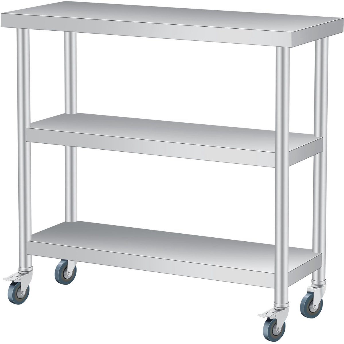 HoerFuriy - 3‑Laags RVS Werktafel - Zware Commerciële Keukentafel - Roestvrijstalen Voorbereidingstafel Met Opbergruimte - Met Wielen - 36x91x86cm