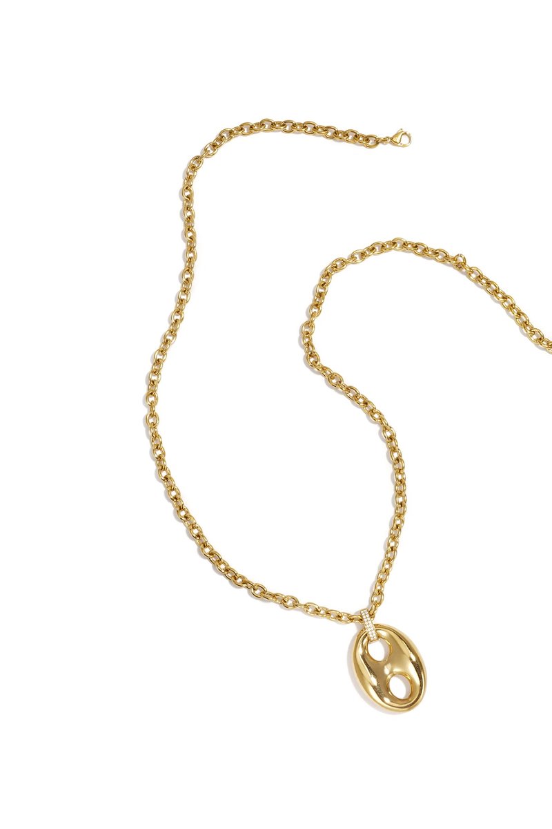 Lara - Lange Ketting - Strass - Goud - Stainless Steel - - Goud