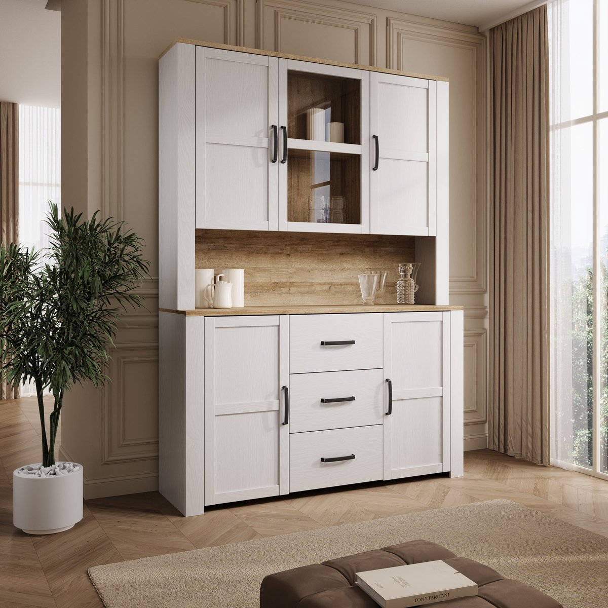 Meubella - Borello - Buffetkast - Wit - 146x42x205 cm