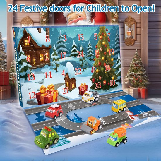Adventskalender 2025 voor kinderen jongens - 24 dagen kerst aftelkalender met uittrekbare auto's en voertuigen - vakantiecadeaus kerstadventskalenders autoset voor kinderen peuters jongens — afbeelding 5
