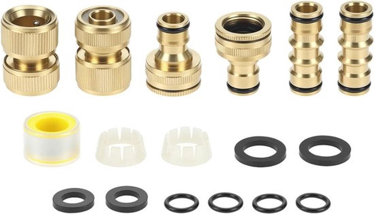 6-pack messing tuinslang koppelingen voor tuinaansluiting - dubbele stekkers, slang uiteinden, kraan aansluitingen - 1/2 inch slang.