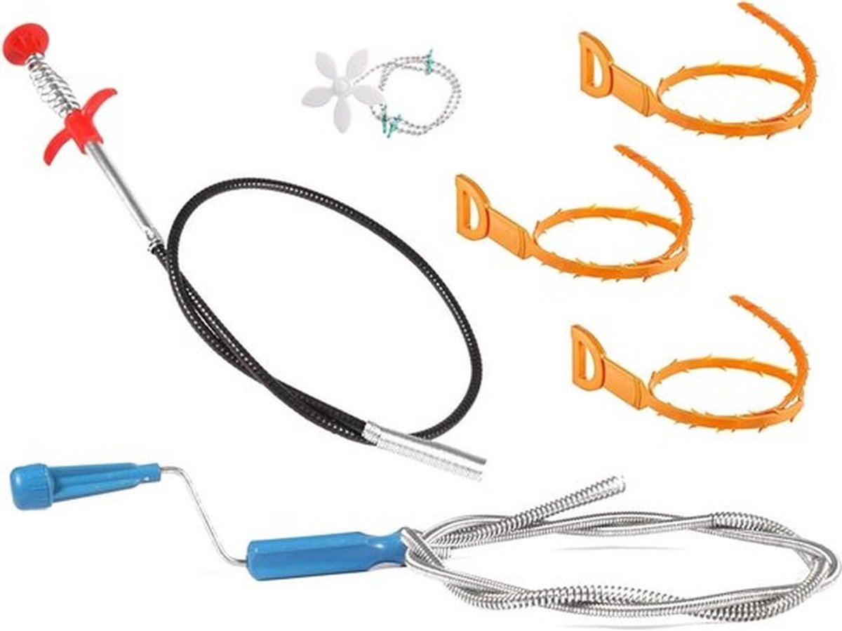 Afvoerontstopper set: 6-delig gereedschap voor wastafelontstopping en haarpropreiniging. Ideaal voor keuken, badkamer en riool.