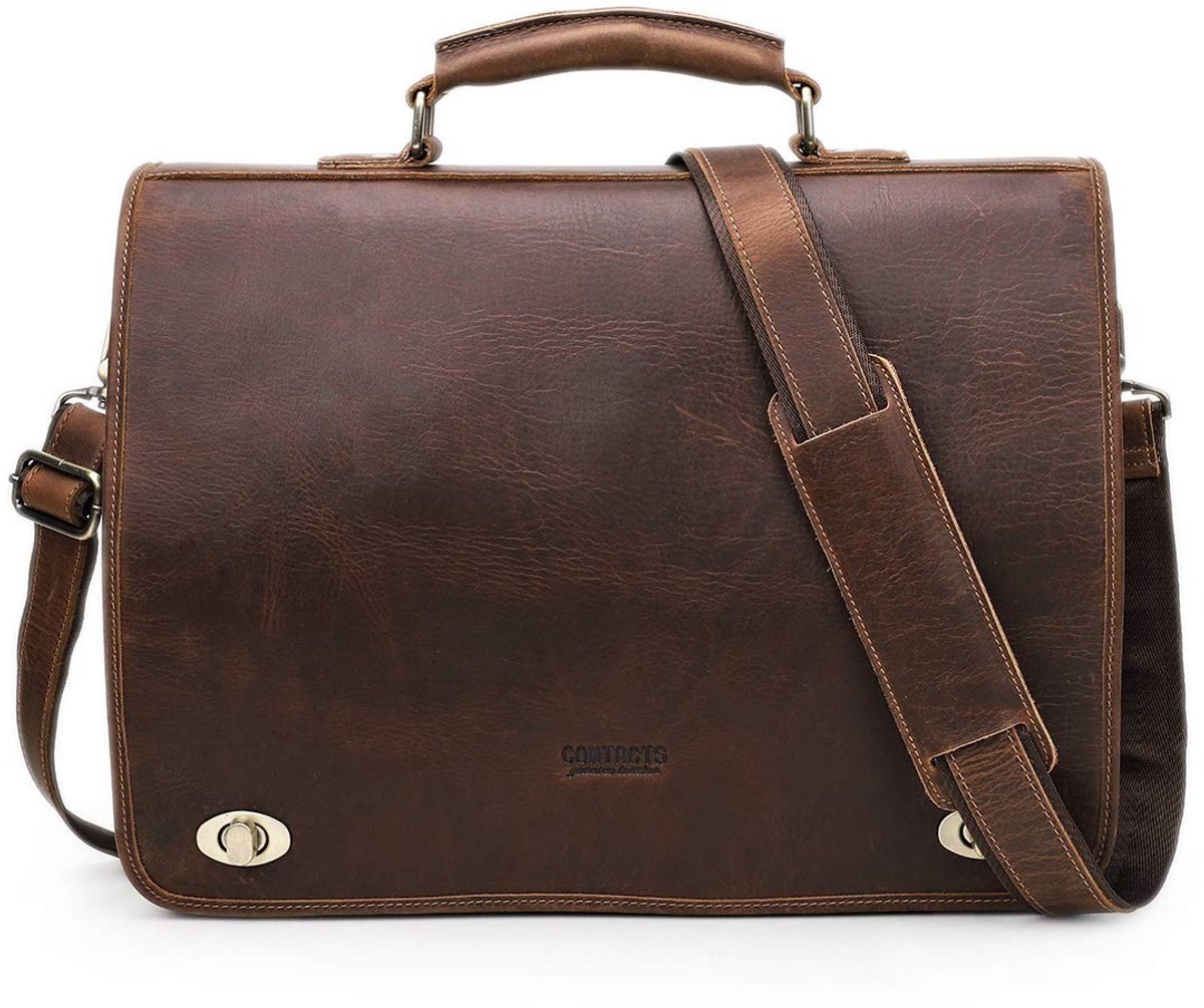 Dailygoods - Echt Leren Heren Aktetas - 14 Inch Laptoptas Donkerbruin