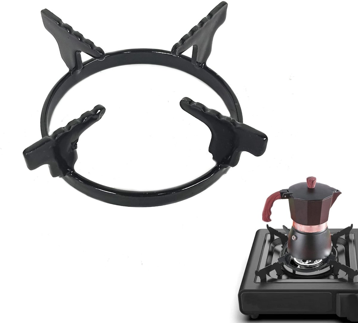 Dailygoods- Gasfornuis Rack Hoogwaardige Duurzaamheid - Koffiekan Houder - Mokkakan Standaard - Fornuis Beugel - Geschikt voor Kookgerei - Zwart IJzer - Kookplaat