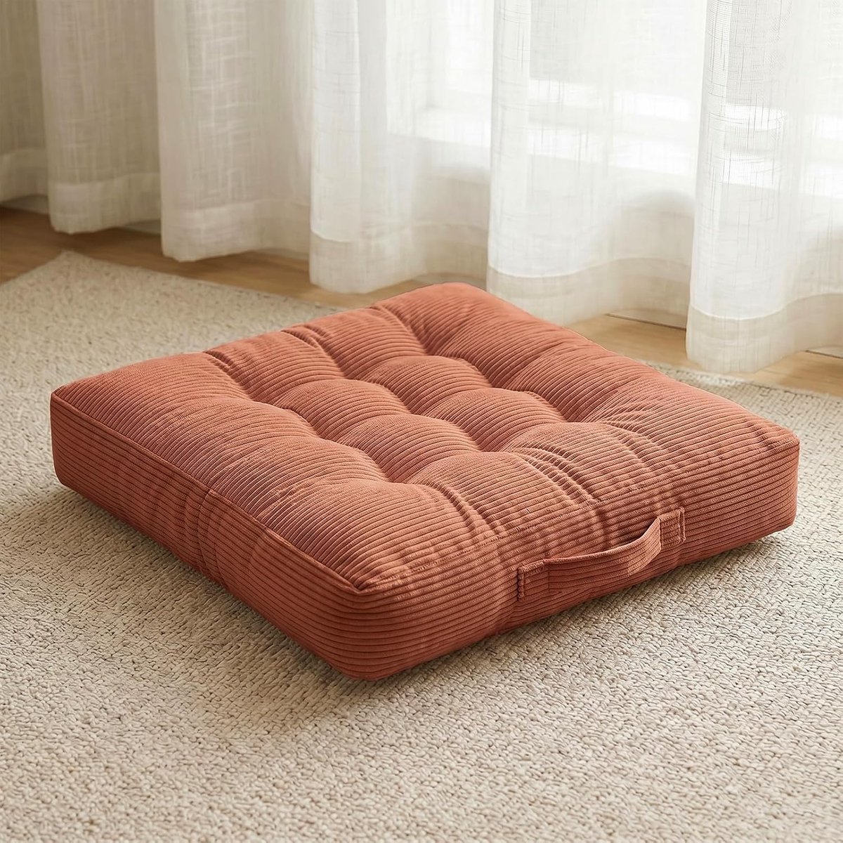 zitkussen 45x45 cm, dik matraskussen 10 cm, katoen stoelkussen voor binnen en buiten (roze, 45 x 45 cm)