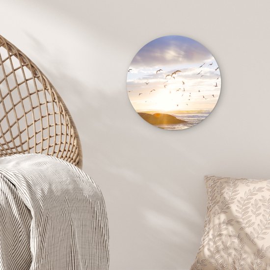 WallCircle® Wandcirkel 30x30 cm - Muurcirkel Kalm beeld van vogels bij zonsondergang - Muurdecoratie woonkamer - Wanddecoratie slaapkamer - Kamer decoratie accessoires - Ronde schilderijen