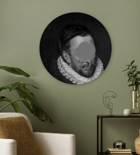 WallCircle® Wandcirkel 60x60 cm - Muurcirkel Portret van Willem I - Adriaen Thomasz - Zwart - Wit - Muurdecoratie woonkamer - Wanddecoratie slaapkamer - Kamer decoratie accessoires - Ronde schilderijen