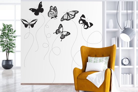 Papier peint photo vinyle - Une illustration en noir et blanc de papillons largeur 300 cm x hauteur 300 cm - Tirage photo sur papier peint (disponible en 7 tailles)