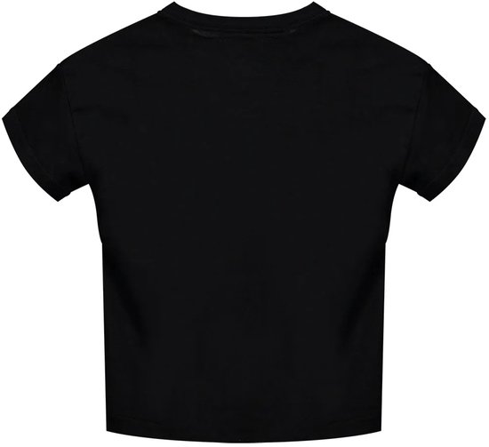 Zwarte Nike crop top met korte mouwen, achterkant.