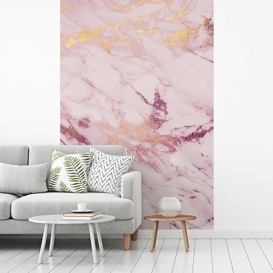Behang - Fotobehang Marmer - Paars - Roze - Breedte 195 cm x hoogte 300 cm