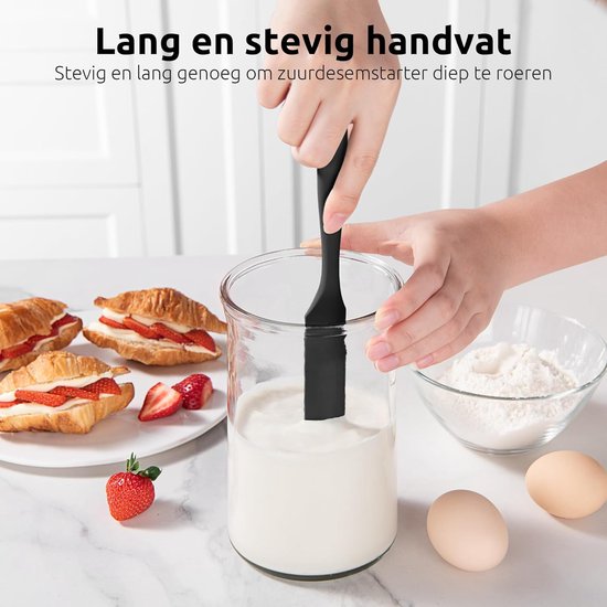 Smalle siliconen spatel: 315 ℃ hittebestendige flexibele glazen spatel met lange en slanke handgreep voor het schrapen van sauzen, roeren van zuurdeegstarters, geschikt voor kleine containers — afbeelding 3
