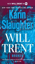 Boek "Broken" van Karin Slaughter, deel van de Will Trent serie. Blauwe en rode abstracte achtergrond met witte tekst.