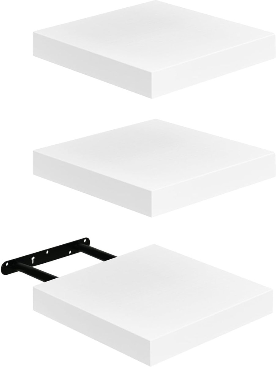Zwevende plank, set van 3, compact, 20 x 20 cm, wandplank van MDF voor badkamer, keuken, hal, wit