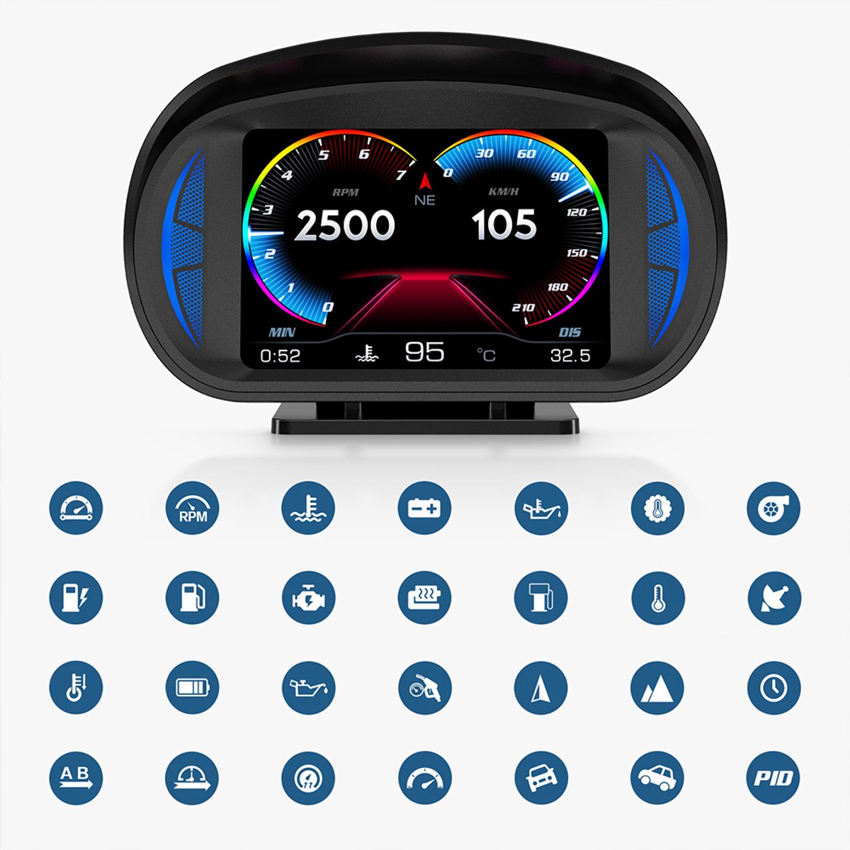 Head-up display (HUD) - met OBD/GPS-snelheidsmeter, alarm en sfeerverlichting - LCD-scanner voor in de auto thumbnail 2
