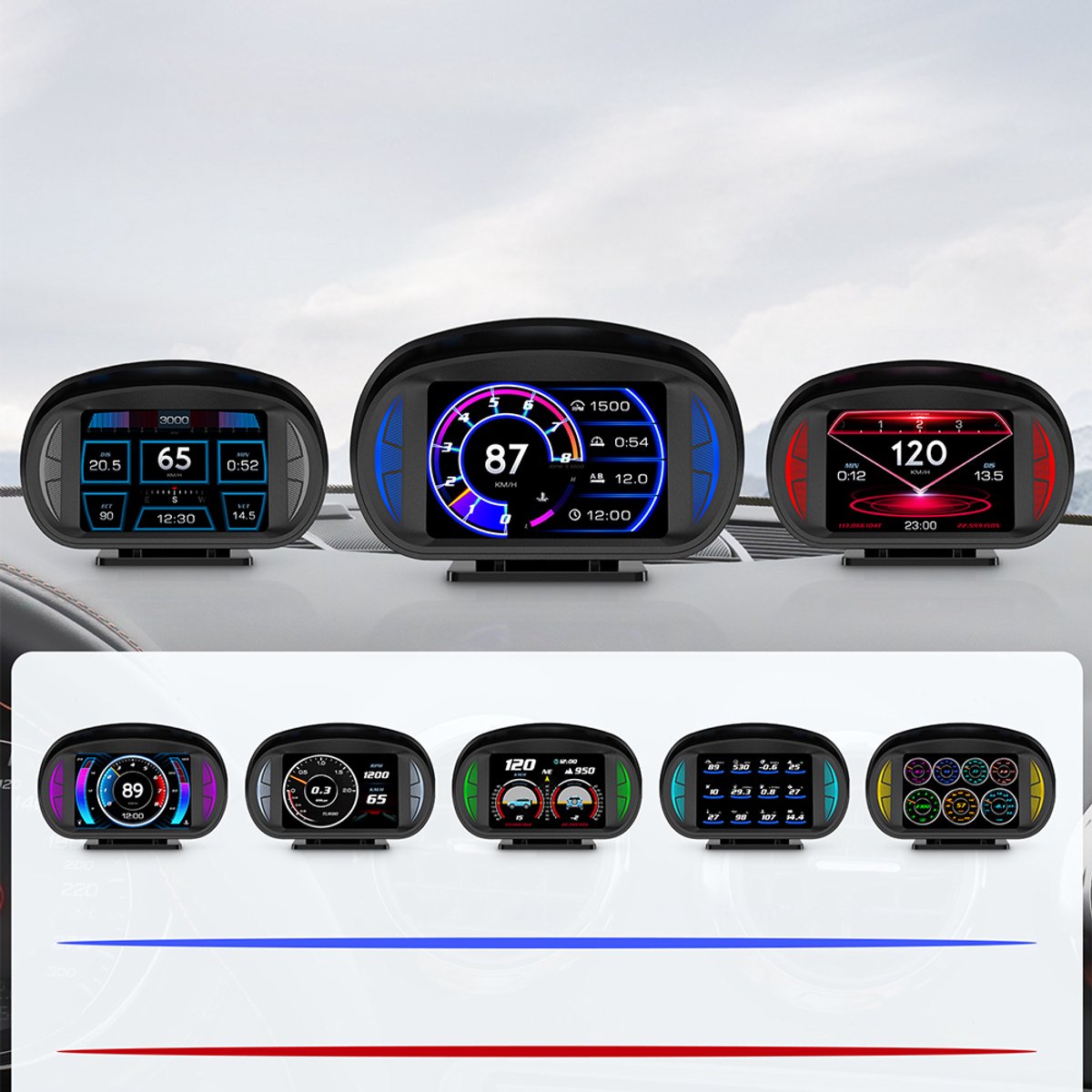 Head-up display (HUD) - met OBD/GPS-snelheidsmeter, alarm en sfeerverlichting - LCD-scanner voor in de auto thumbnail 6