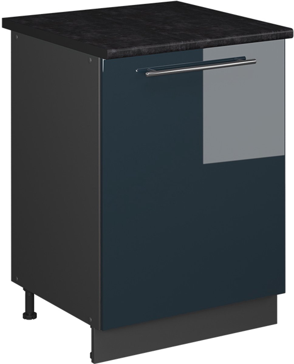 Vicco Keukenonderkast Fame-Line, Donkerblauw hoogglans/Antraciet, 60 cm 1 deur met werkblad