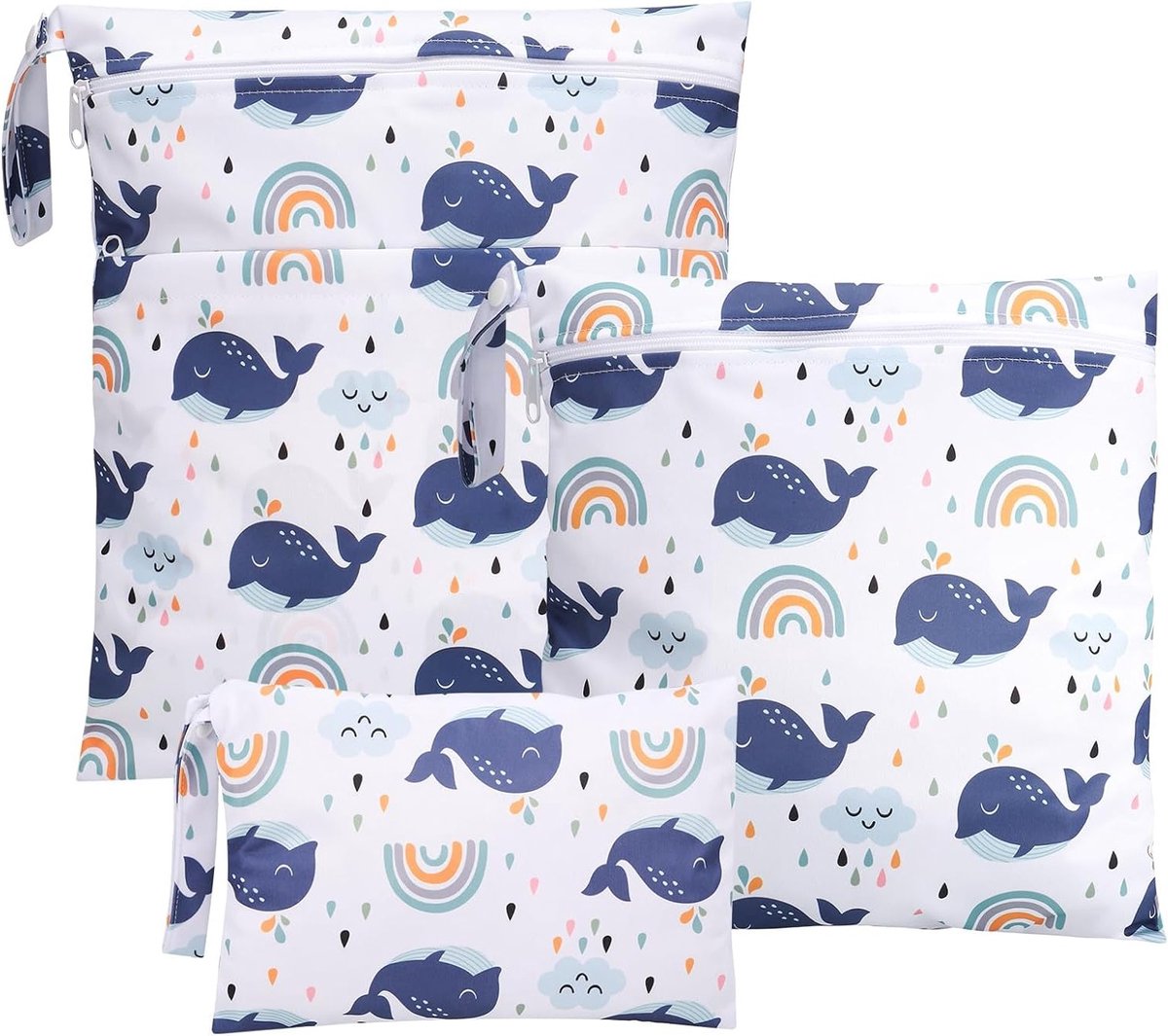 3-delige Wetbag voor Wasbare Luiers, Herbruikbare Nat en Droog Luiertassen met Rits voor Peuters, Ideaal voor Dagopvang, Reizen, Strand en Zwembad