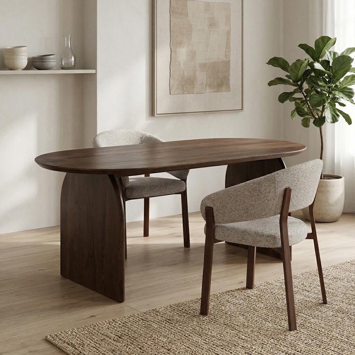 Eettafel Japandi Kumo 210x100 cm U-Poot Mahom Industrieel - Dinertafel van Mangohout & Metaal - Industriële Eettafel