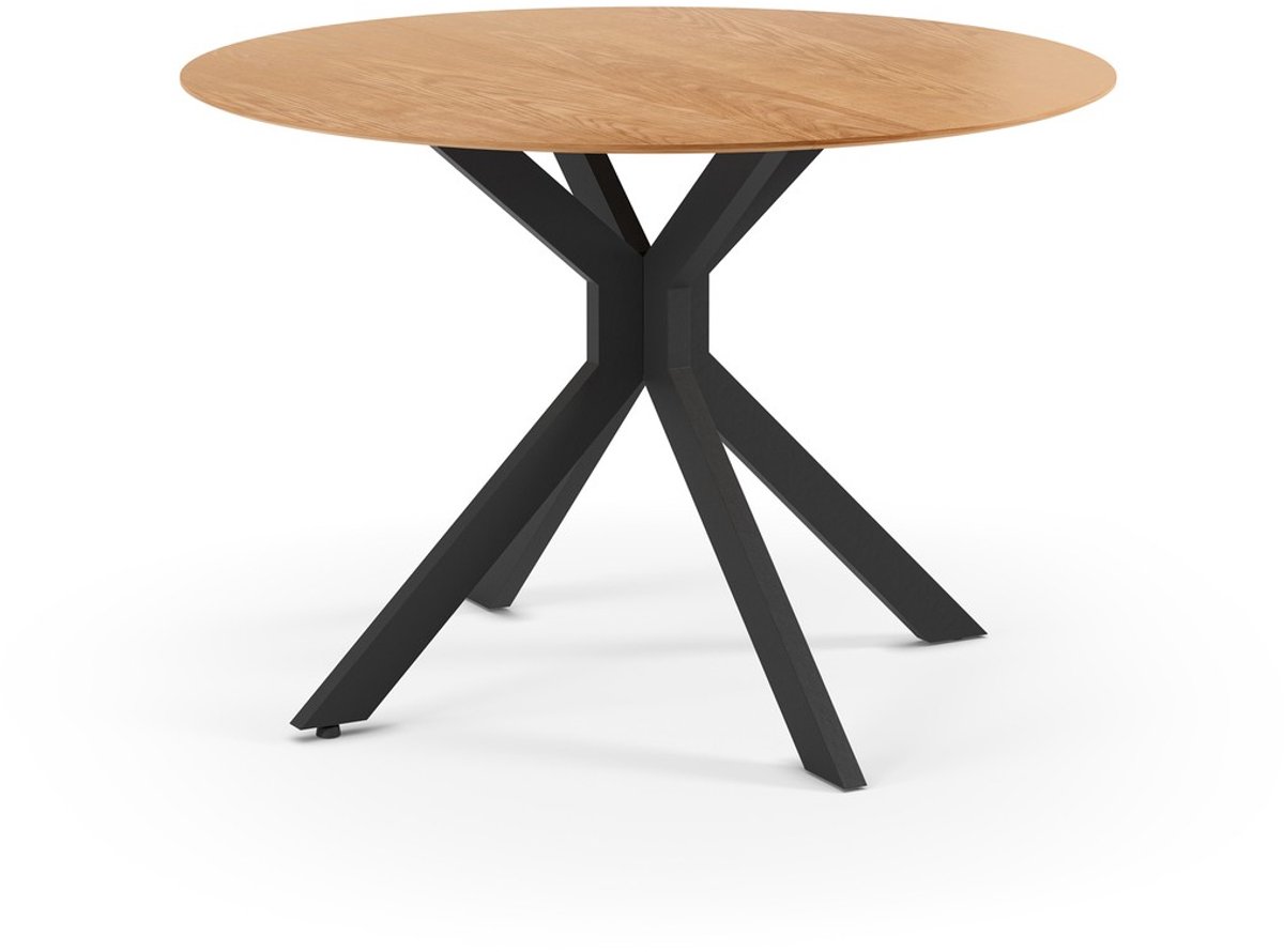 CALICOSY - Folding round table decorated in oak and black metal D110 cm - NELLY