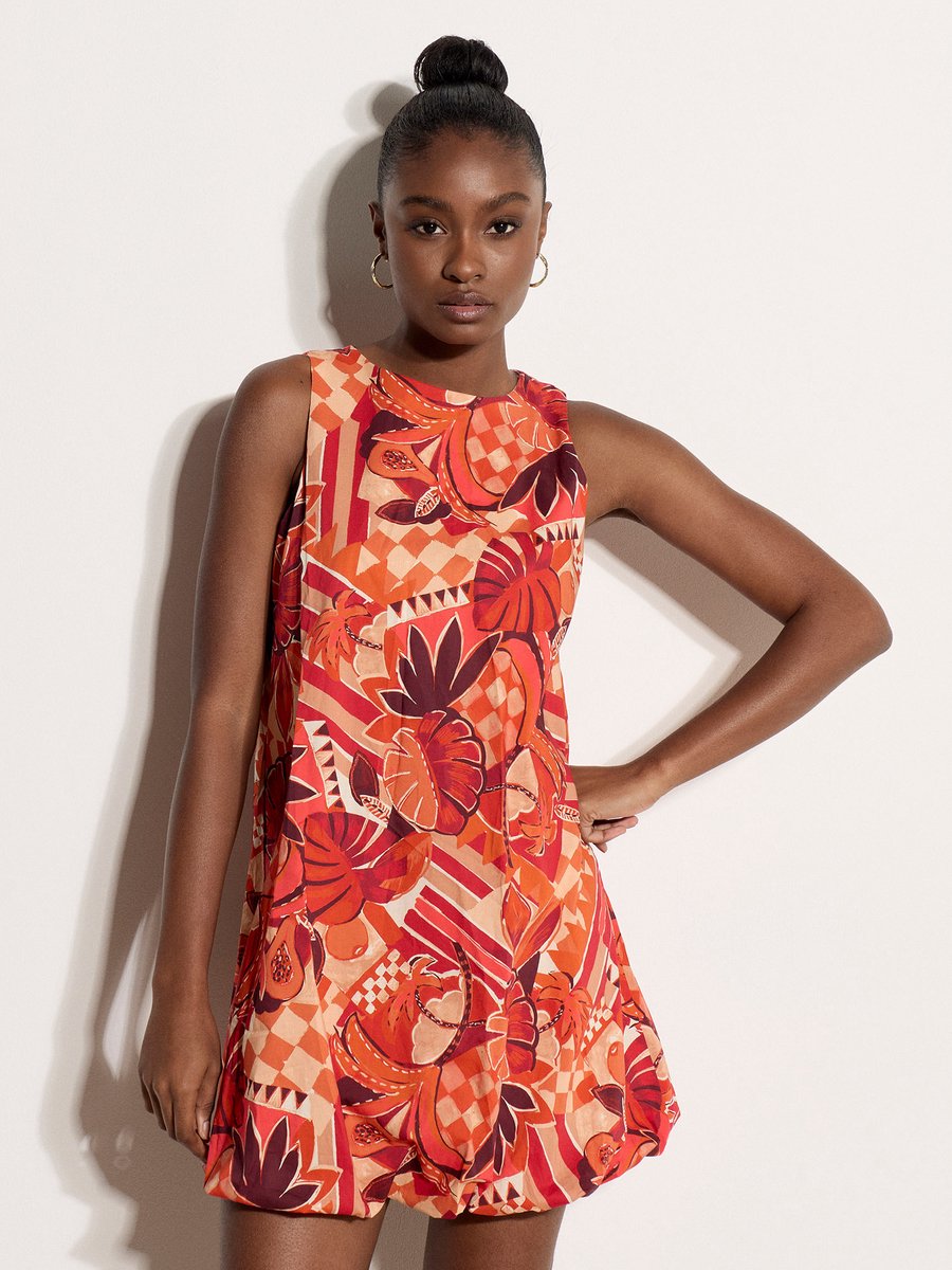 Mini-jurk met bubbelzoom en abstracte print