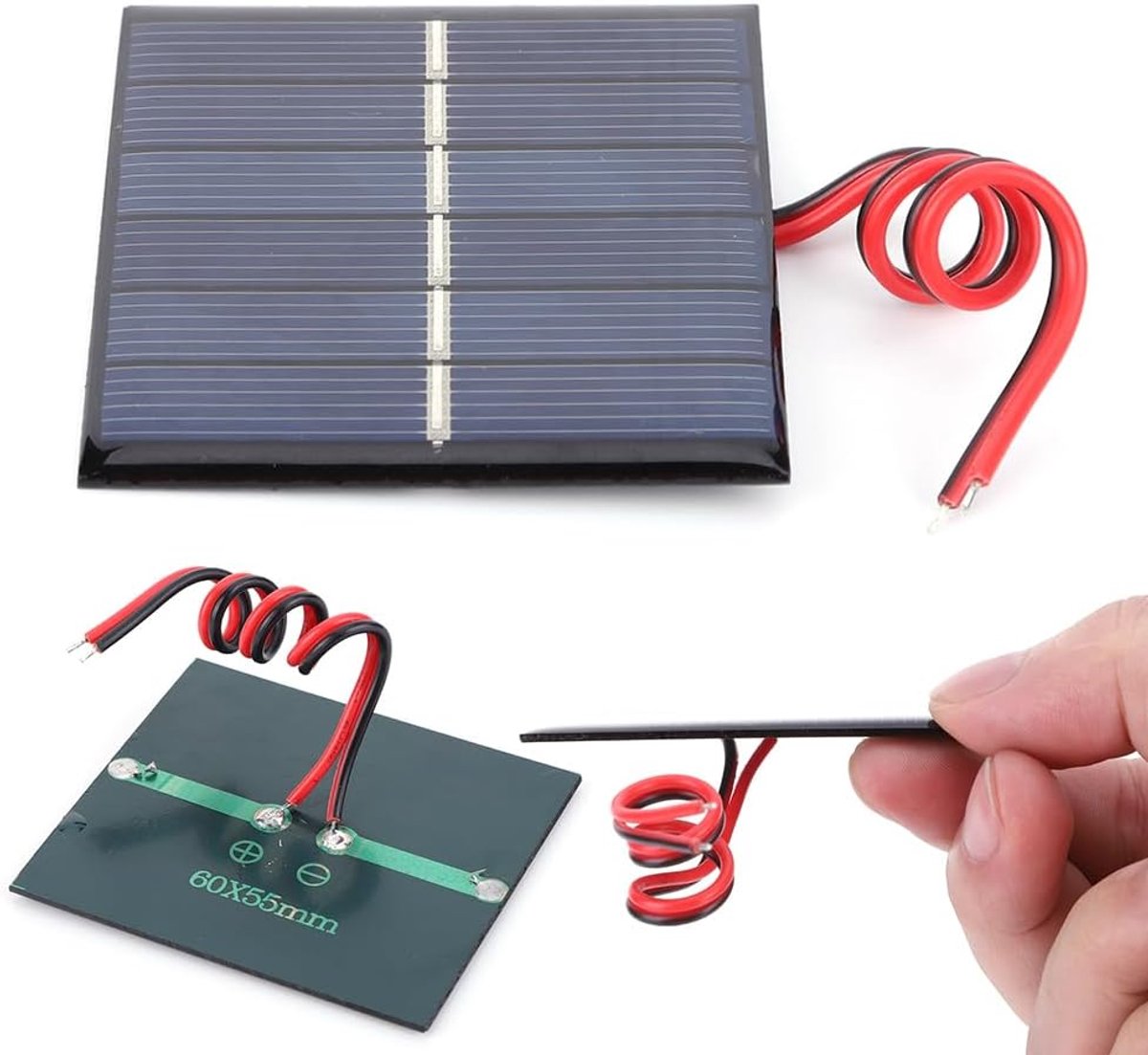 Klein Zonnepaneel - Zonnecel Charger - DIY Projecten - Poly Koper Silicium - 60x55mm - Zwart