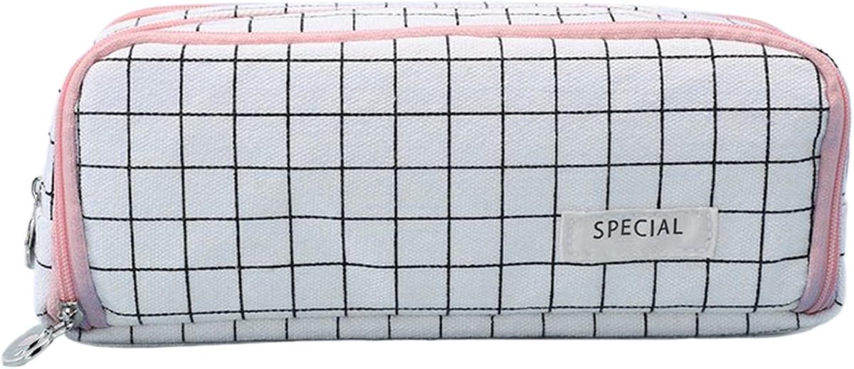 Etui - Opbergtas - Schoolbenodigdheden - Dubbel Ritsontwerp - 21 cm - Roze Wit