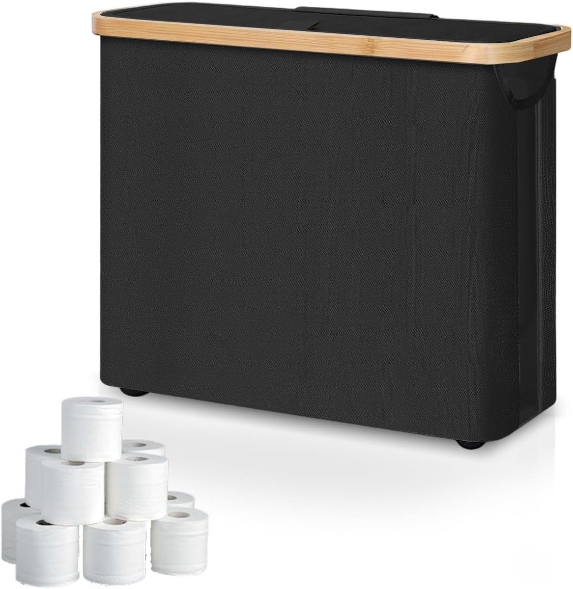 Praktische Toiletpapieropslag met Deksel en Kijkvenster voor 8-12 Rollen - Toiletrondjes Organizer en Ruimtebesparende Oplossing in Zwart