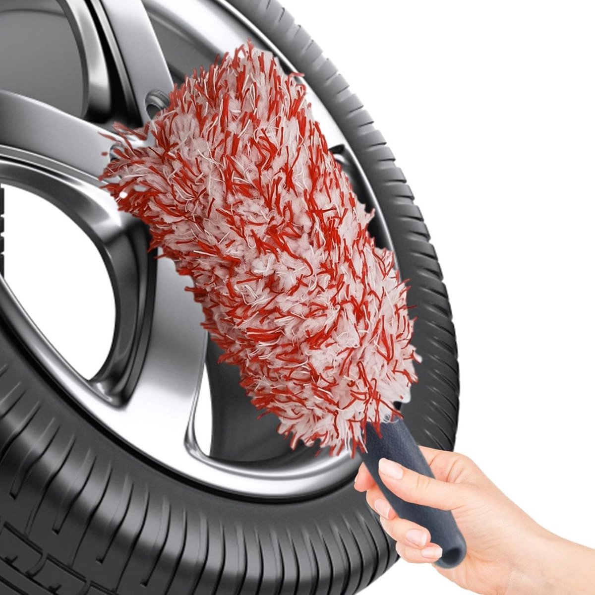 Autowasborstel - Bandenreiniger - Velgen Schoonmaken - Krasbestendig Ontwerp - 27.5 cm - Rood/Wit