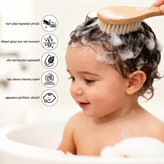 Set van 2 Baby Haarborstels met Zachte Geitenharen en Silicone Badborstel voor Kinderen en Pasgeborenen — afbeelding 4