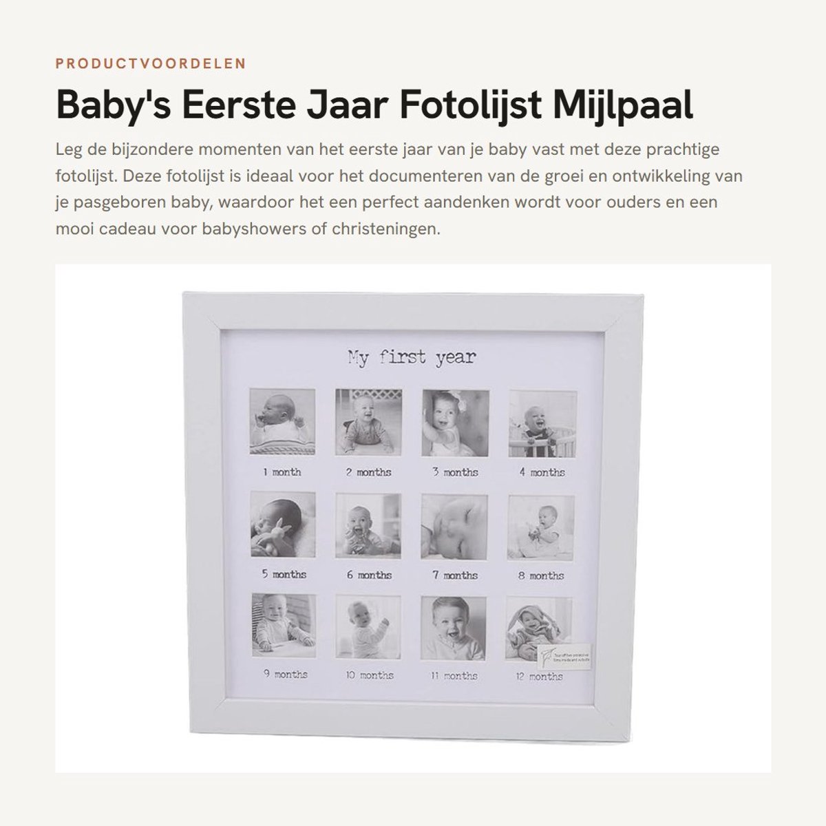 Dailygoods- Fotolijst 10x10 Inch - Baby's Eerste Jaar Mijlpaal Collage - Aandenken - Groeirecord - Wit - Stevig Karton - Groeifotolijst
