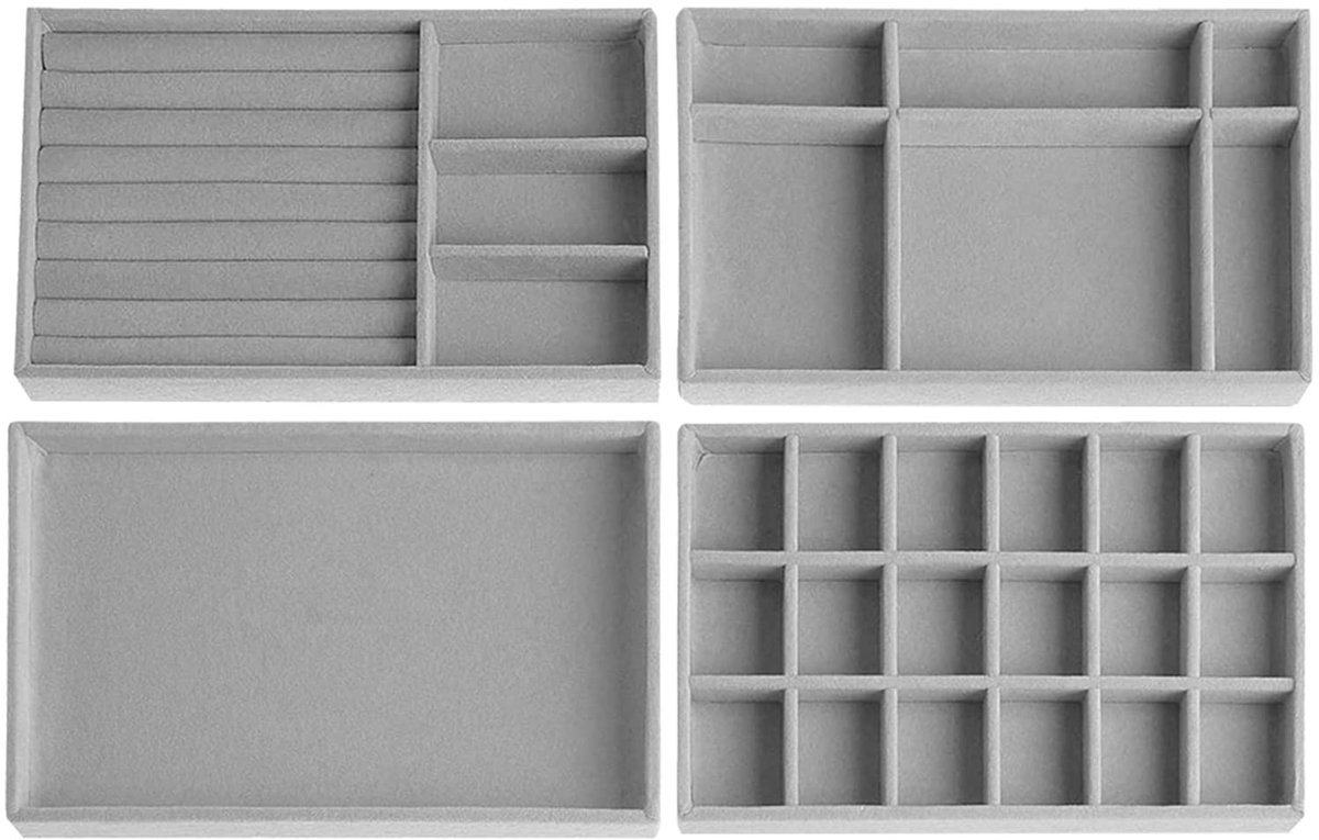 Dailygoods- Sieradenopslag - Verstelbare Organizer - Sieradenlade - Stapelbaar - Fluwelen Kistje - Bescherming tegen Beschadigingen - Sieradenorganizer